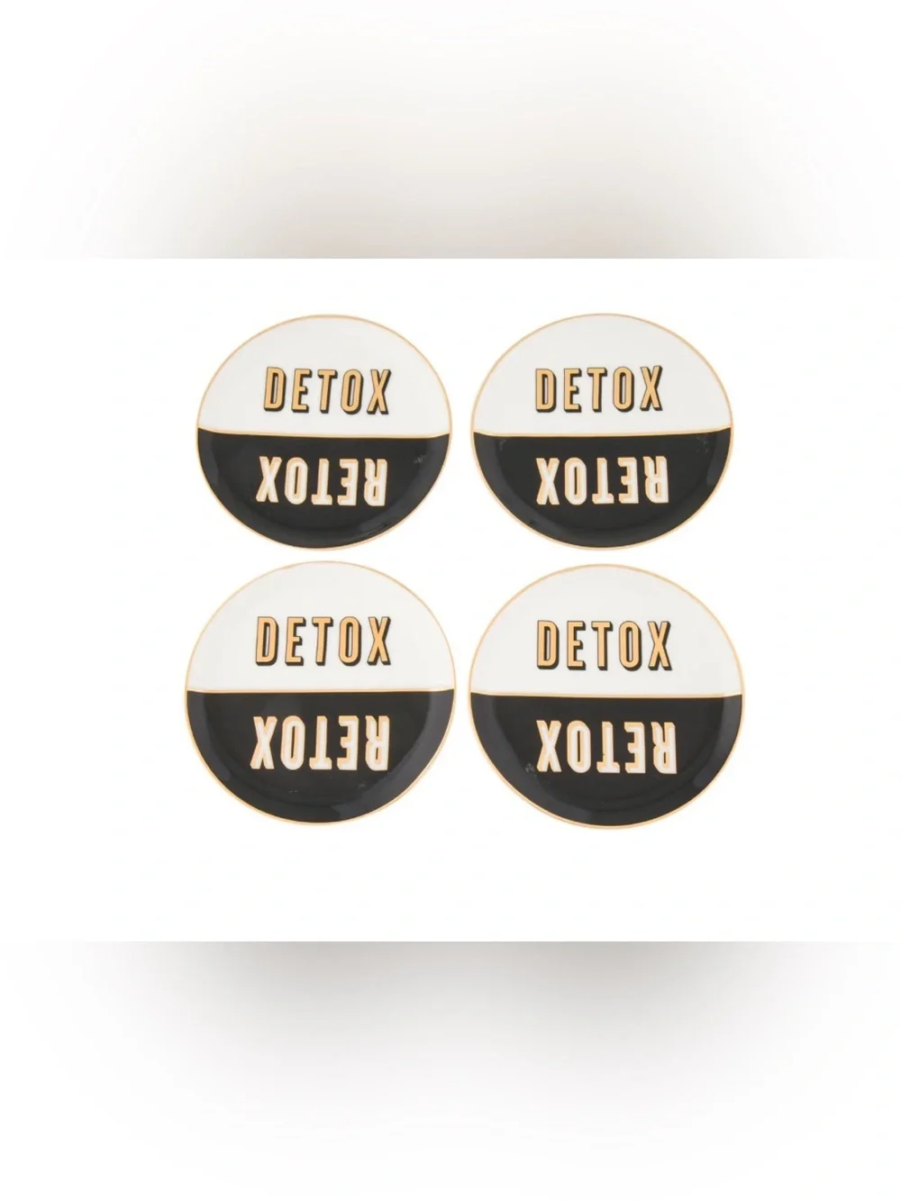 HTF Jonathan Adler Porcelain Coasters Retox Detox Master Cleanse in Box Art Deco